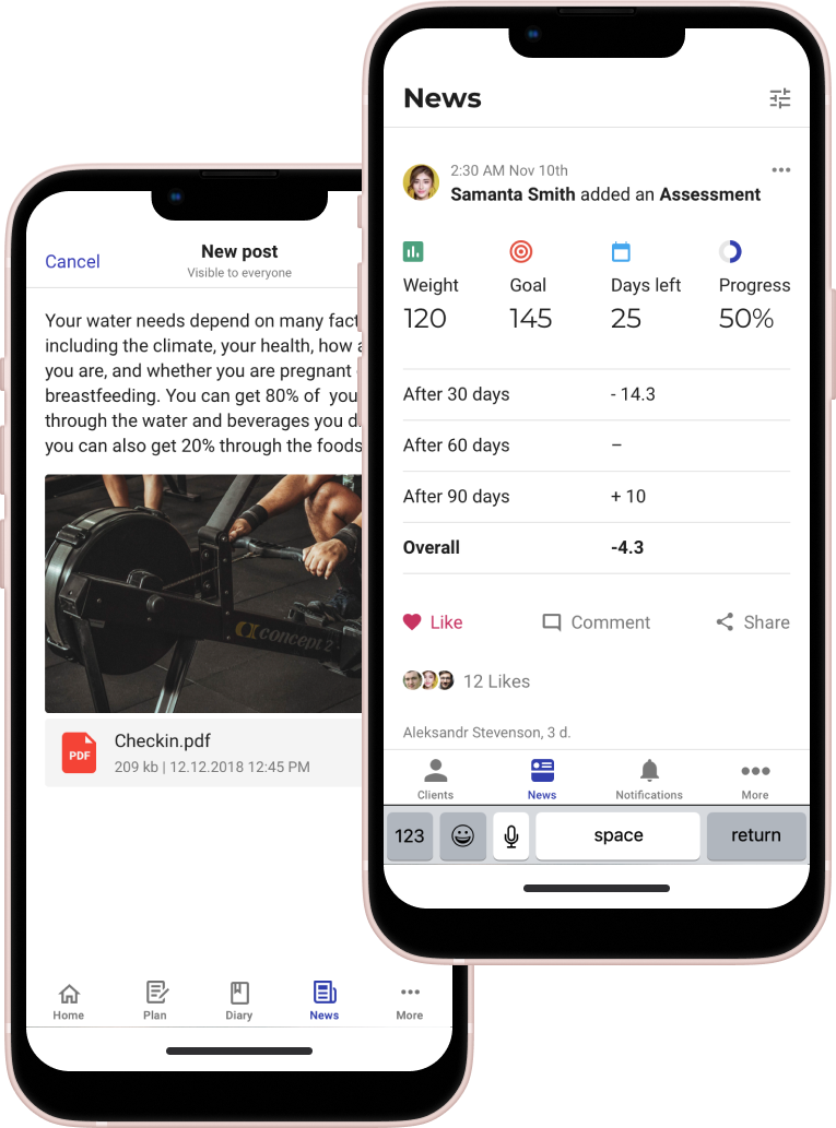 Personal Trainer Software - News Feed View