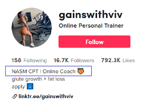 Fitness TikTok Bio Example 2