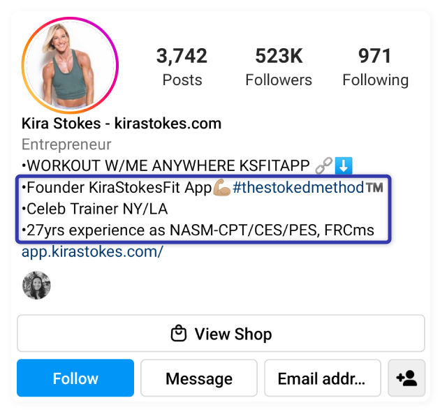 Fitness Instagram Bio Credential