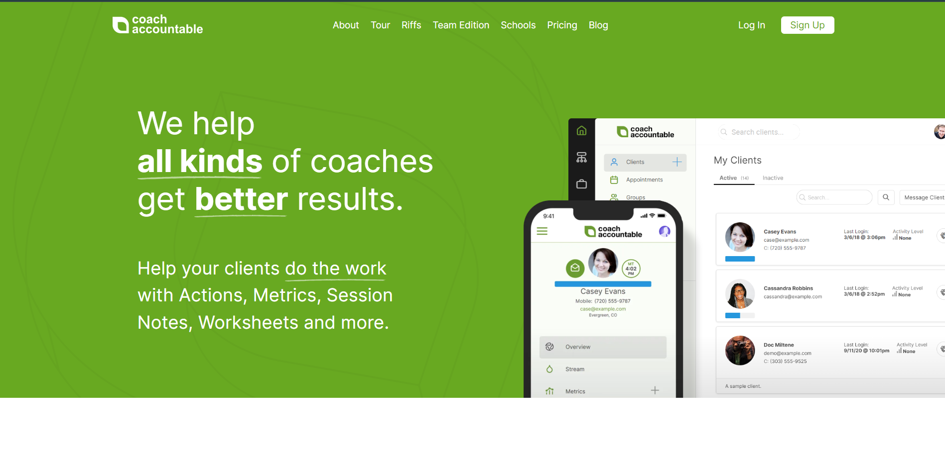 CoachAccountable Coaching Software CoachAccountable dashboard showing client accountability and habit tracking tools
