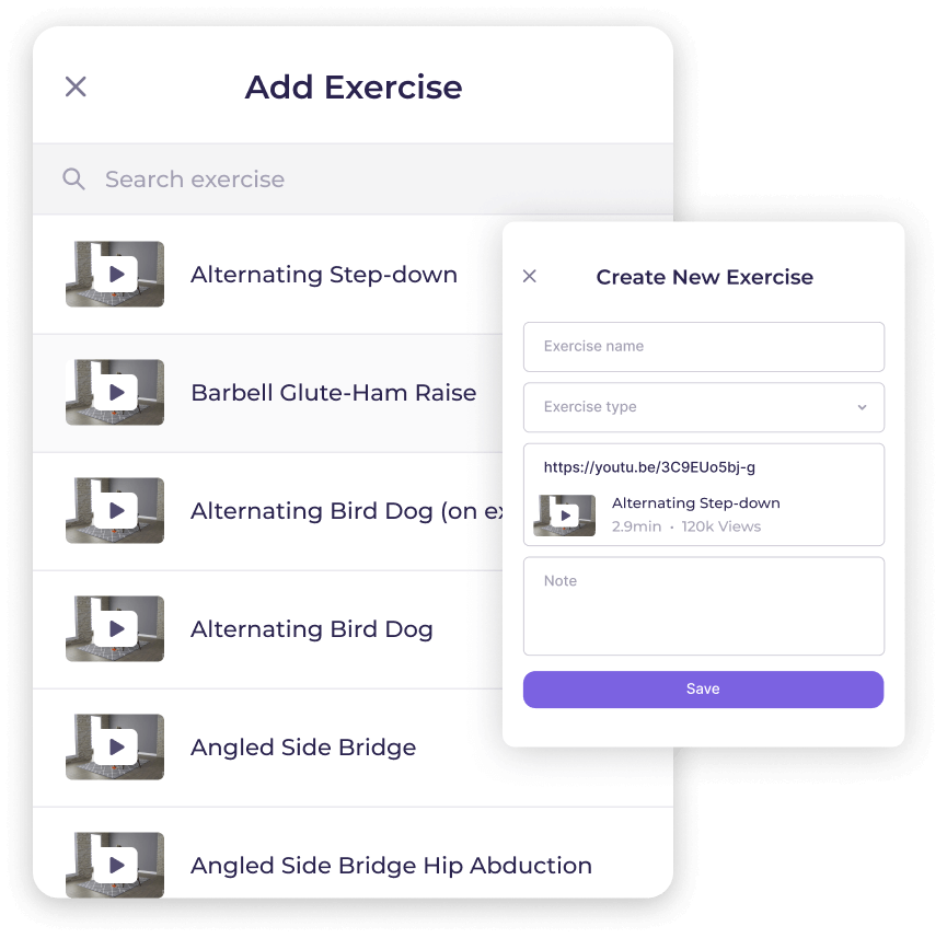 Workout Builder Software - Exercise Database View