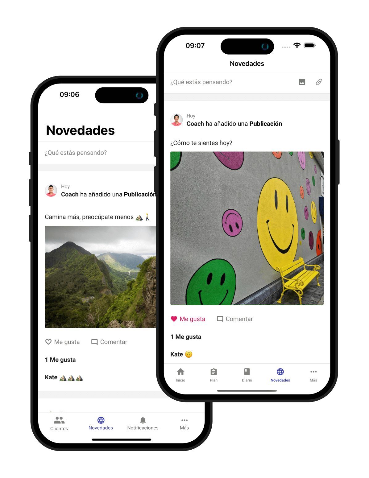 Software para entrenador personal: vista del feed de noticias